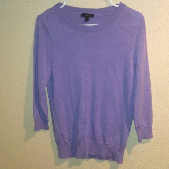 J.Crew 3/4 Sleeve Lilac Purple 100% Merino Wool Crew Neck Sweater M - Picture 1 of 6